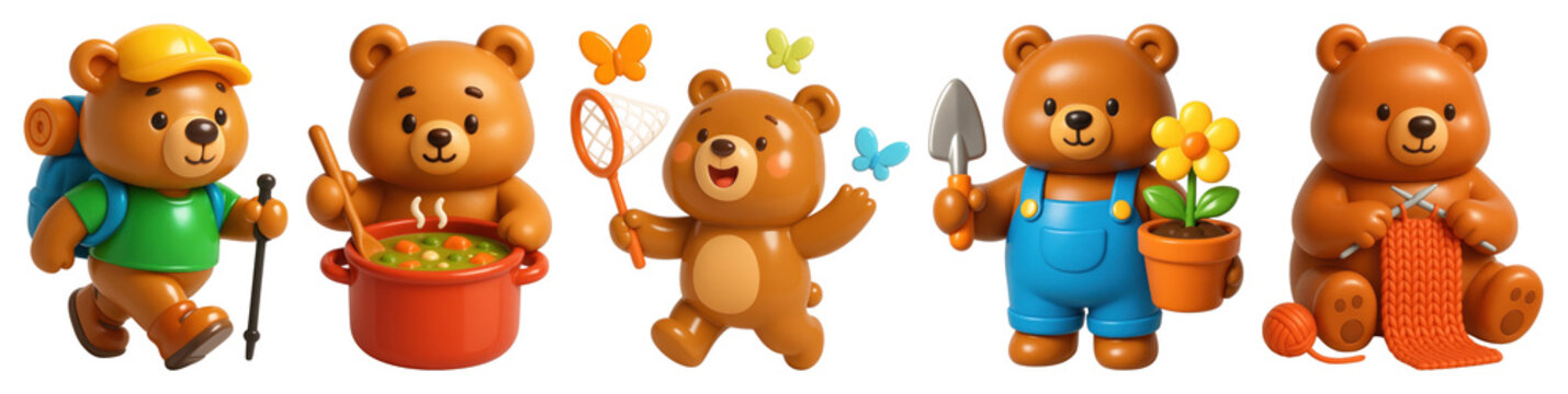 PNG Cute bears enjoying activities, element set on transparent background