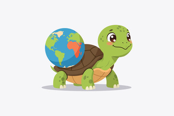 Turtle with World Shell Cartoon Vector Icon Illustration