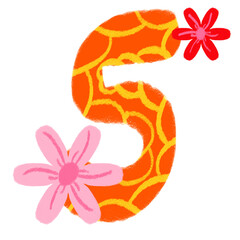 orange flower number five pattern handwriting