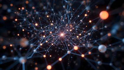 Minimalist AI neural network, glowing nodes, deep black space