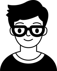 black and white illustration of a teenage boy with glasses
