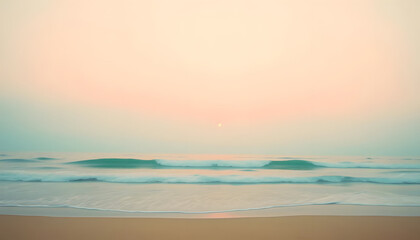 Minimalist beachside view, soft pastel tones, gentle waves