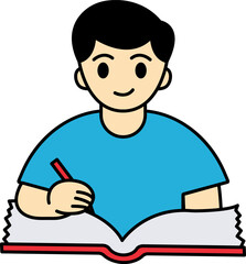 A boy writing in a book