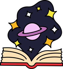 A book with a planet on the page