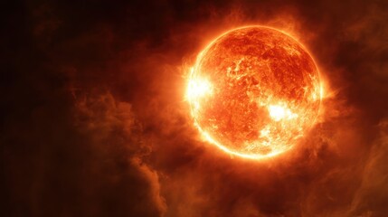 A High Resolution image of intense heatwave depicted by a scorching hot sun, symbolizing climate change and global warming issues.