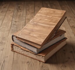 Elegant, textured book cover mockup with three size variations on wood background,  book design,  hardcover,  layout