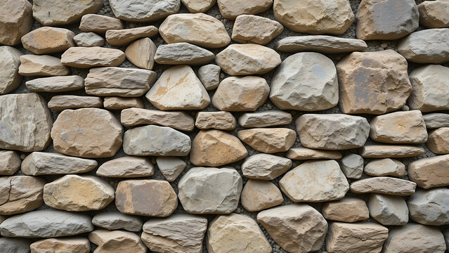 Irregular fieldstone wall with natural rocks tightly fitted, earthy multicolor tones, rustic outdoor construction, weathered surface, high-resolution texture