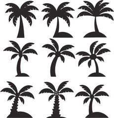 Fototapeta premium Twelve Black Silhouette Palm Tree Icons Set