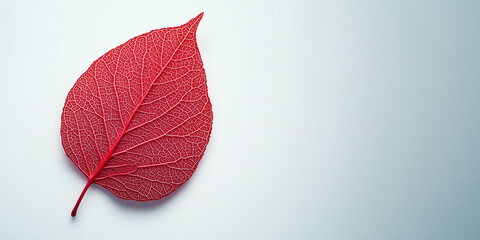 Red Leaf on Light Background &ndash; Single Autumn Plant Element, Minimal Botanical Composition, Natural Texture with Visible Veins