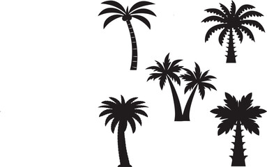 Fototapeta premium Collection of Five Black Silhouette Palm Trees