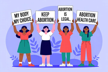 Four women holding signs that say "Abortion is legal health care"