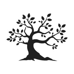 Stylized tree silhouette with curved trunk and leaves, nature emblem for eco design, or logo concept, tree vector silhouette, nature symbol, eco logo, forest emblem
