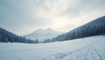 Minimalist snowfield, untouched white landscape, soft lighting