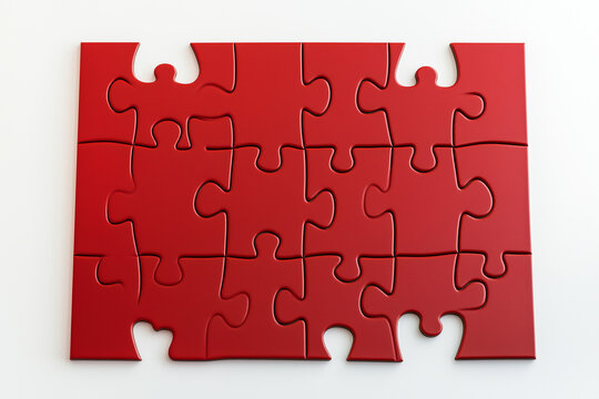Incomplete Red Puzzle on White Background – Missing Pieces Concept for Problem Solving - Powered by Adobe