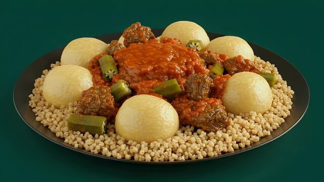 West African food maafe with couscous and okra