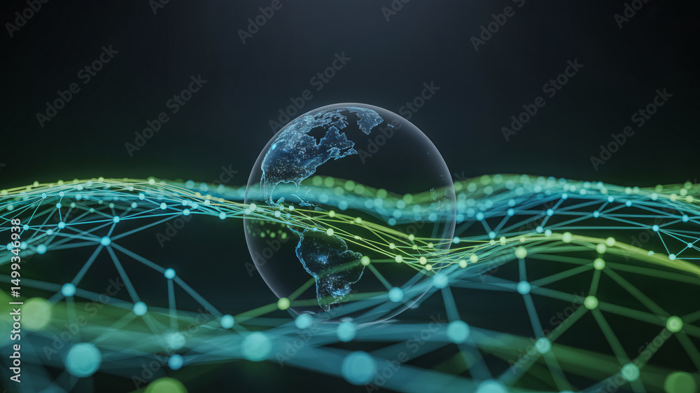 Wall mural network connection background representing technology and communication
