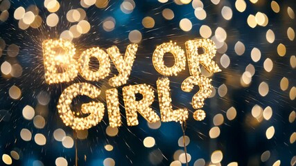 Sparkling gender reveal celebration with illuminated text on bokeh background