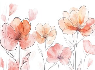 watercolor pink and peach floral background with delicate lines and soft petals
