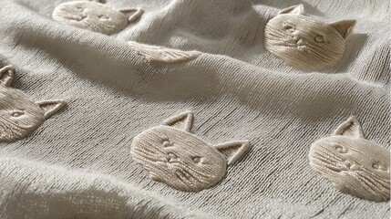 Wool knit fabric showing cat motif, perfect for pet lovers’ clothing, decorative crafts, and children’s textile items.