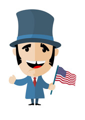 Cartoon Abraham Lincoln Holding Flag – Flat Vector Character Illustration