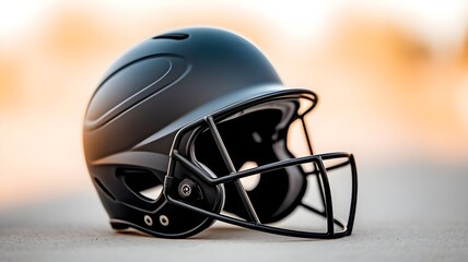 Naklejka premium One black baseball helmet on blurred background
