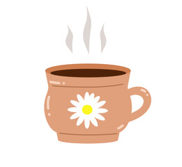 Steaming mug. Cup of tea, coffee, hot drink. Autumn cozy vibes. Vector isolated on white background	