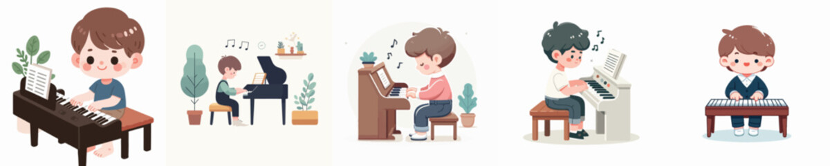 vector of a little boy playing the piano © galang