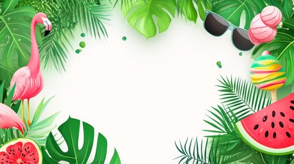 Naklejka premium Tropical Summer Theme with Flamingo and Watermelon Decorations