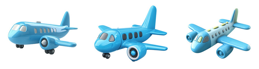 Naklejka premium Collection of various minimalist 3D airplanes isolated on transparent background