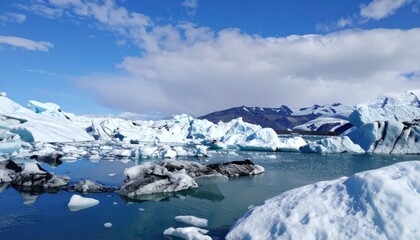 Serene Jokulsarlon Glacier Lagoon in Iceland with Drifting Icebergs and Mountains