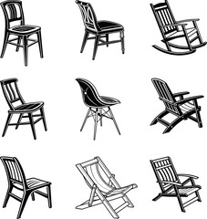  Vector set of stylish vintage and modern chairs