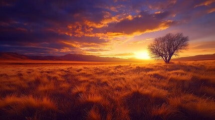 Sunrise over patagonian steppe