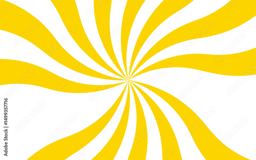 Aufkleber Abstract design with radial swirl pattern with alternating yellow and white curved rays and toward central vanishing point. Energy and centrifugal force, reminiscent of psychedelic or pop-art styles.