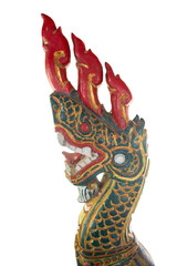 Naklejka premium Naga statue in a Thai temple on a white background.