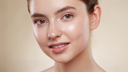 Obraz premium Natural Beauty Portrait of Young Woman with Radiant Skin and Soft Features