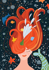 Stylized portrait of a girl with red hair