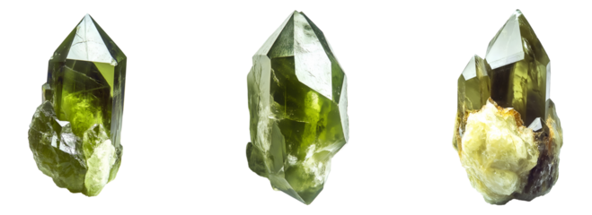 Set of various olivine isolated on transparent background