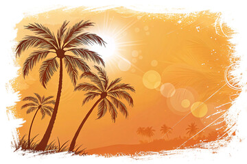 Tropical Sunset with Palm Trees PNG – Ideal for Website Backgrounds, Travel Banners, Summer Posters, Social Media Graphics, and Digital Art | isolated on white background png image