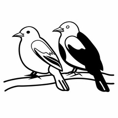 Obraz premium Black vector silhouette of a cute cartoon bird on a winter tree branch, perfect for nature and wildlife illustration