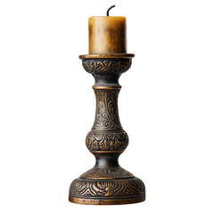 medieval antique bronze candlestick on isolated transparent background