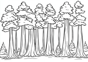 Monochromatyczny rysunek gigantycznych drzew