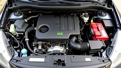 Fototapeta premium Close-up view of a vehicle's engine compartment.