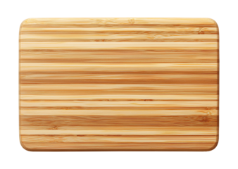 Bamboo cutting board with striped pattern isolated white overhead