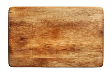 Empty oak wood cutting board with natural grain isolated white top view