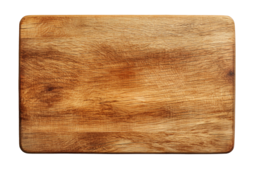 Empty oak wood cutting board with natural grain isolated white top view