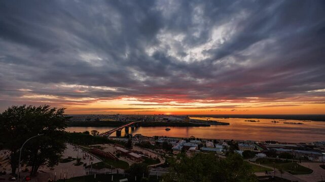 A stunning 4K time-lapse capturing the famous view of the arrow in Nizhny Novgorod, where the Oka River flows into the mighty Volga