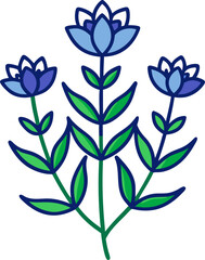 Bugloss flowers  vector line art icon white background  