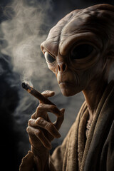 Fototapeta premium An alien smoking a cigarette, Smoking cigarette concept 