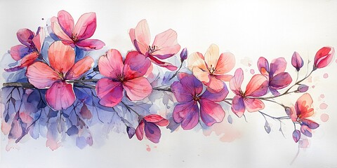 Fototapeta premium Delicate painting of vibrant flowers in watercolor capturing the essence of springtime beauty