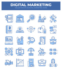 Collection of 25 Digital Marketing Icons. A Visual Guide to Modern Business Strategies